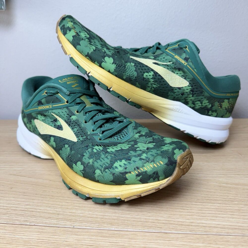 Brooks Launch 5 RUN LUCKY Men Size 10.5 D Sneakers Shamrock St Paddys Green Run